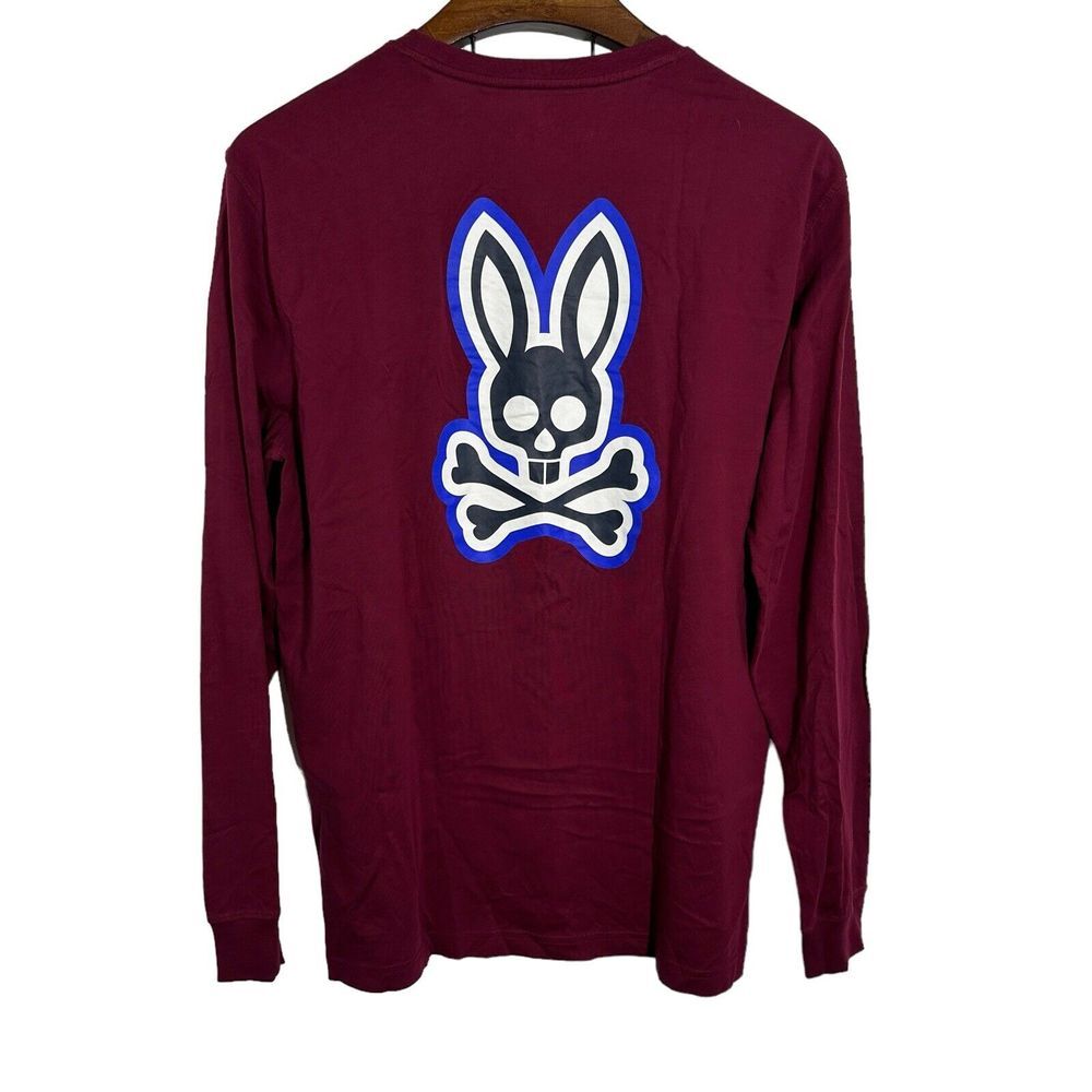 PSYCHO BUNNY Men's Burgundy Red Long Sleeve T-shirt 100% Soft Pima Cotton SIZE 7